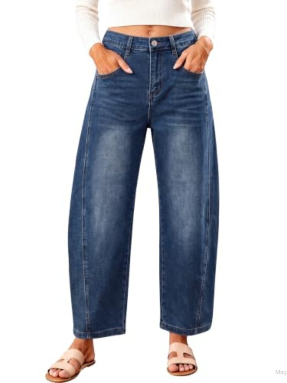High Waist Barrel Leg Cropped Ankle Jeans Loose Fit Wide Leg Denim